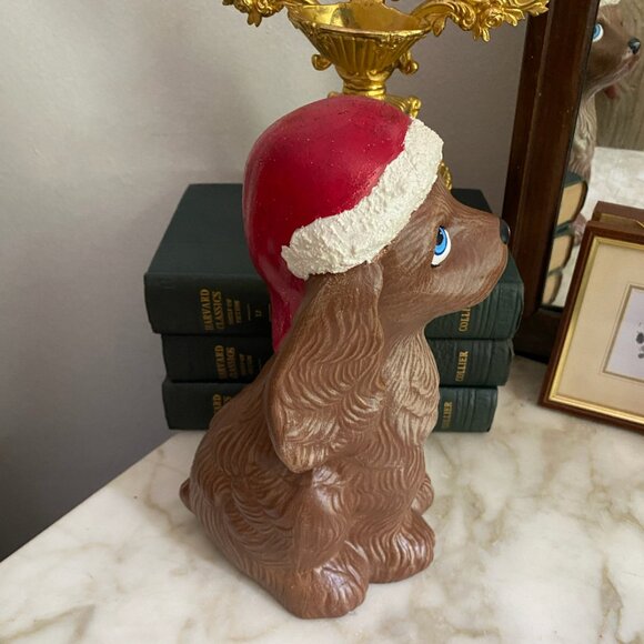 Vintage Ceramic Christmas Puppy Dog Brown Spaniel Santa Hat Handmade Sylvie - Picture 4 of 5